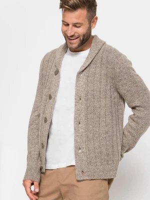 Sweter rozpinany w prążkowany wzór BonPrix beżowy