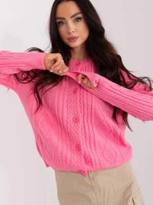 Sweter rozpinany w warkocze różowy