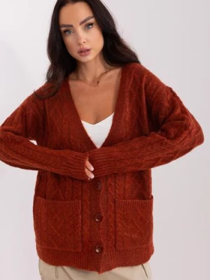 Sweter rozpinany w warkocze z kieszeniami ciemny pomarańczowy
