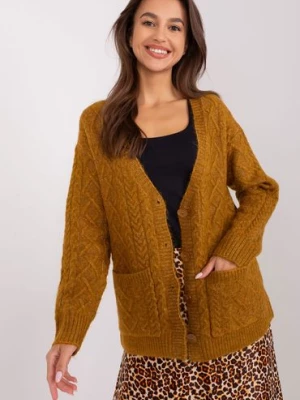 Sweter rozpinany w warkocze z kieszeniami ciemny żółty