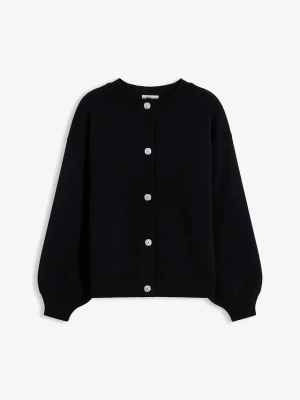 Sweter rozpinany z dekoracyjnymi guzikami BonPrix czarny