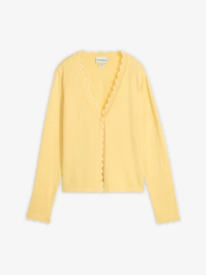 Sweter rozpinany z domieszką jedwabiu BonPrix żółty