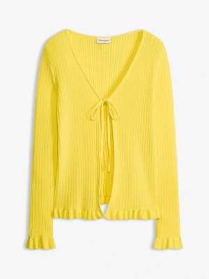 Sweter rozpinany z dzianiny o splocie drobnych oczek BonPrix żółty