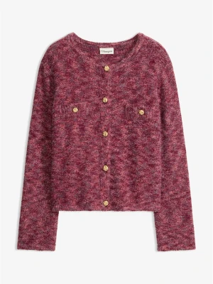 Sweter rozpinany z efektowną nicią BonPrix czerwony