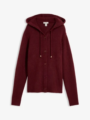 Sweter rozpinany z kapturem BonPrix czerwony