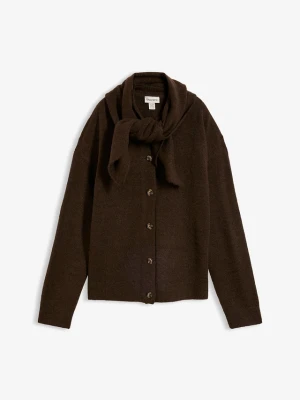 Sweter rozpinany z kołnierzem szalowym BonPrix brązowy