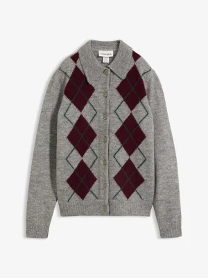 Sweter rozpinany z kołnierzykiem polo BonPrix szary