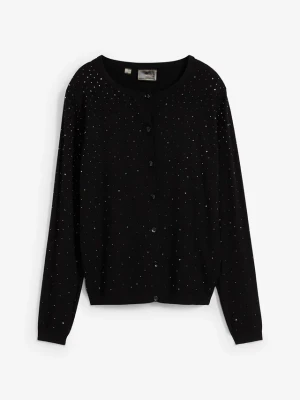 Sweter rozpinany z połyskującymi kamieniami BonPrix czarny