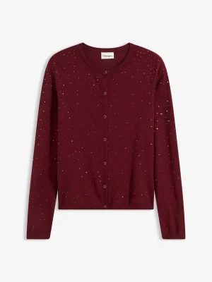 Sweter rozpinany z połyskującymi kamieniami BonPrix czerwony