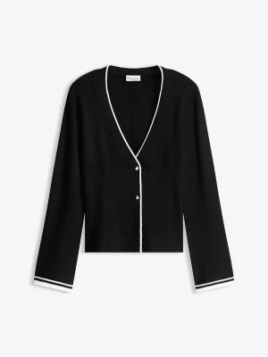 Sweter rozpinany z prążkowanej mieszanki wiskozy BonPrix czarny