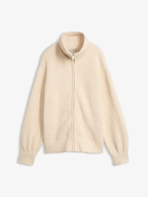 Sweter rozpinany z przędzy boucle BonPrix beżowy