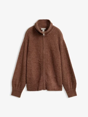 Sweter rozpinany z przędzy boucle BonPrix brązowy