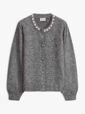 Sweter rozpinany z rękawami bufkami BonPrix szary