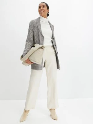 Sweter rozpinany z szalowym kołnierzem i wzorem w warkocze bonprix