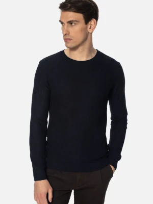 SWETER SATRAL Z OKRĄGŁYM DEKOLTEM GRANATOWY Z WISKOZY Recman