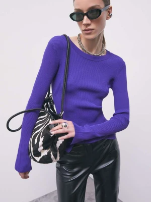 Sweter slim w prążki z mieszanki wiskozy Patrizia Pepe fioletowy