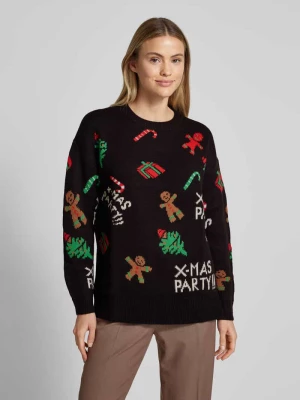 Sweter świąteczny o kroju comfort fit ze wzorem całej powierzchni model ‘XMASPARTY’ Vero Moda