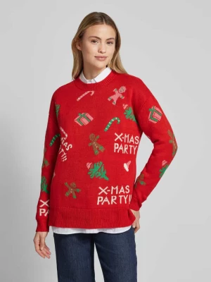 Sweter świąteczny o kroju comfort fit ze wzorem całej powierzchni model ‘XMASPARTY’ Vero Moda