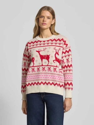 Sweter świąteczny o kroju relaxed fit z dwukolorowej dzianiny model ‘XMAS RAIN’ Only