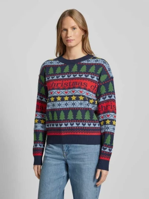 Sweter świąteczny o kroju relaxed fit z napisem model ‘HAPPY FROSTLIGHT’ Vero Moda