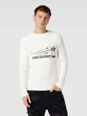 Sweter TECHNO o dopasowanym kroju z prążkowanej dzianiny z logo REVIEW