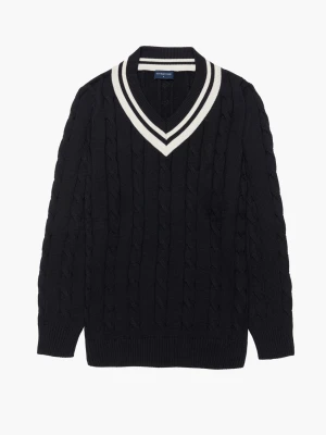 SWETER TENNIS CLUB 008 Z DEKOLTEM TYPU SEREK GRANATOWY Z BAWEŁNĄ Recman