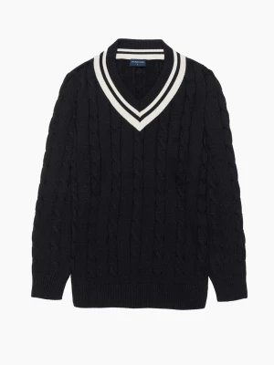 SWETER TENNIS CLUB 008 Z DEKOLTEM TYPU SEREK GRANATOWY Z BAWEŁNĄ Recman