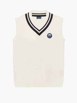 SWETER TENNIS CLUB 009 Z DEKOLTEM TYPU SEREK ECRU Z BAWEŁNĄ Recman