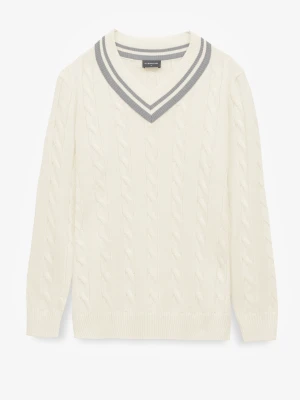 SWETER TENNIS CLUB 108 Z DEKOLTEM TYPU SEREK ECRU Z BAWEŁNĄ Recman
