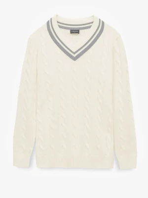 SWETER TENNIS CLUB 108 Z DEKOLTEM TYPU SEREK ECRU Z BAWEŁNĄ Recman