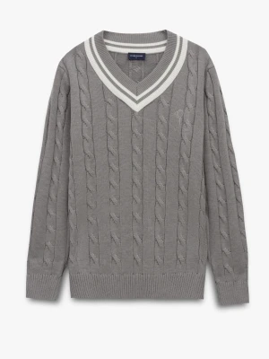 SWETER TENNIS CLUB 108 Z DEKOLTEM TYPU SEREK SZARY Z BAWEŁNĄ Recman