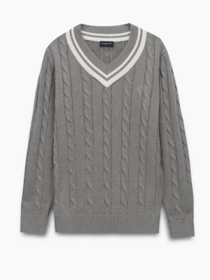 SWETER TENNIS CLUB 108 Z DEKOLTEM TYPU SEREK SZARY Z BAWEŁNĄ Recman