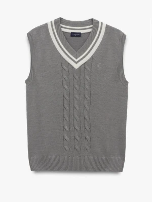 SWETER TENNIS CLUB 109 Z DEKOLTEM TYPU SEREK SZARY Z BAWEŁNĄ Recman