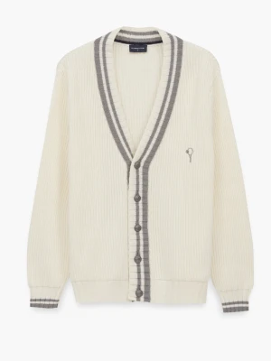 SWETER TENNIS CLUB 110 ROZPINANY ECRU Z BAWEŁNĄ Recman