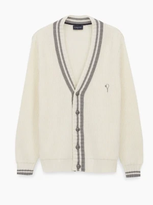 SWETER TENNIS CLUB 110 ROZPINANY ECRU Z BAWEŁNĄ Recman