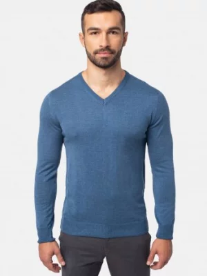 sweter verger zielona dekoltem typu serek niebieska Recman