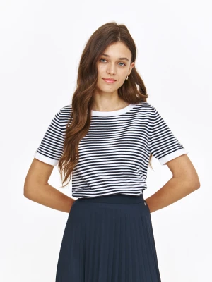 Sweter w biało-czarne paski krótki rękaw Top Secret