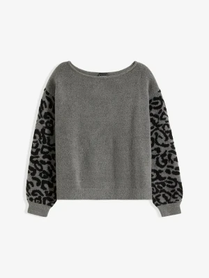Sweter w cętki leoparda BonPrix szary