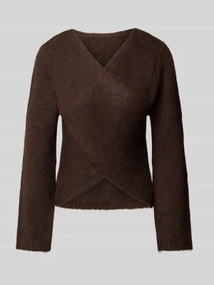 Sweter o kroju regular fit w stylu kopertowym model 'ONLMAGGIE' Only Ciemnobrązowy melanż
