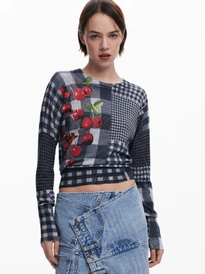 Sweter w kratkę vichy z owocami Desigual