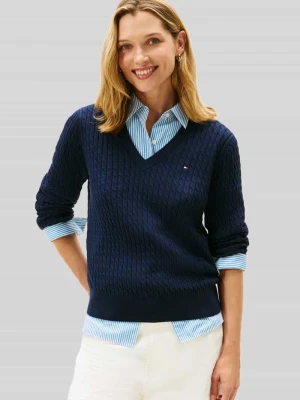 Sweter w kroju regular fit z czystej bawełny Tommy Hilfiger Granatowy