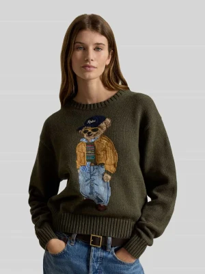 sweter w kroju regular fit z czystej bawełny z haftem Polo Bear Polo Ralph Lauren Oliwkowy