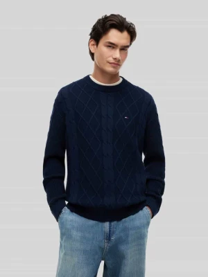 sweter w kroju regular fit z czystej bawełny z wyhaftowanym logo Tommy Jeans Ciemnoniebieski
