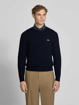 sweter w kroju regular fit z czystej wełny Lacoste Ciemnoniebieski