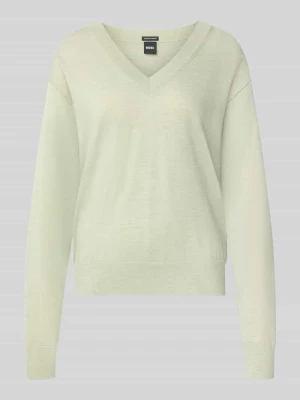 sweter z bawełny o kroju regular fit z czystej żywej wełny model 'Freeslyn' Boss Limonkowy