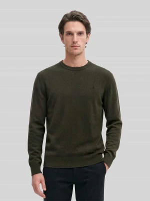sweter w kroju regular fit z mieszanki bawełny z dodatkiem żywej wełny Marc O'Polo Ciemnobrązowy