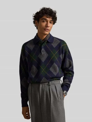 sweter w kroju regular fit z mieszanki wełny i moheru z kołnierzykiem polo Polo Ralph Lauren Granatowy