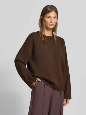 sweter w kroju regular fit z mieszanki wełny z domieszką kaszmiru MYON Czekoladowy