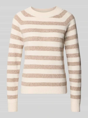 sweter w kroju regular fit z paskami model 'DOFFY' Vero Moda Piaskowy