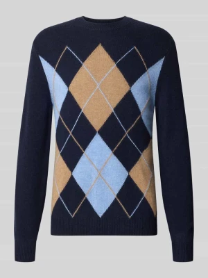 sweter w kroju slim fit z czystego kaszmiru w imitacji dzianiny Christian Berg Granatowy